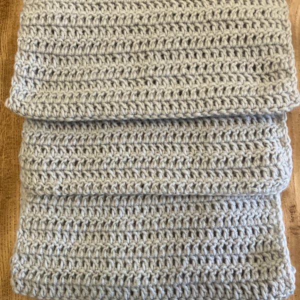Grey Crochet Scarf in recycled yarn