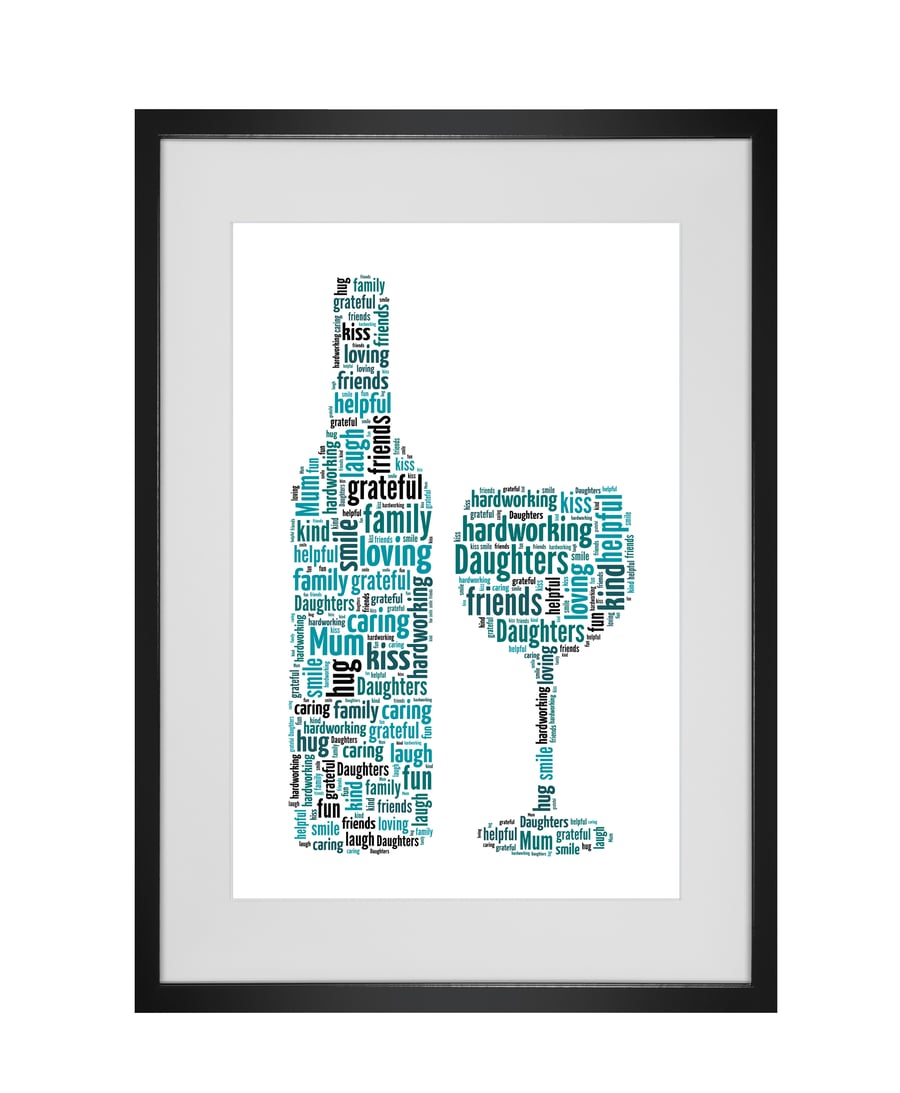 Personalised Wine Bottle and Glass Design Word Art Gifts 
