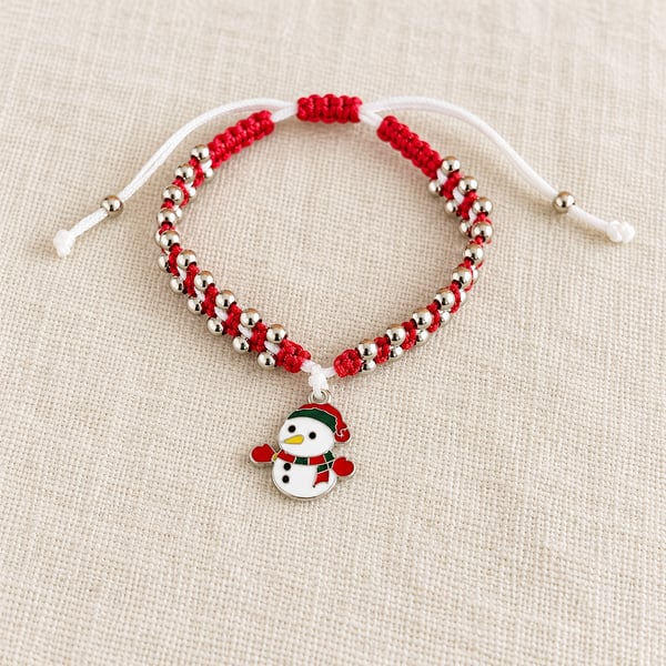 Children's Christmas Snowman Macramé Bracelet – Adjustable
