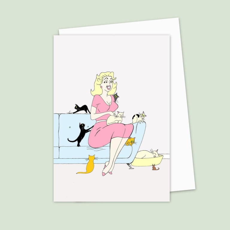 Crazy Cat Lady Greeting Card: Hand Drawn Vintage Style Illustration (106)
