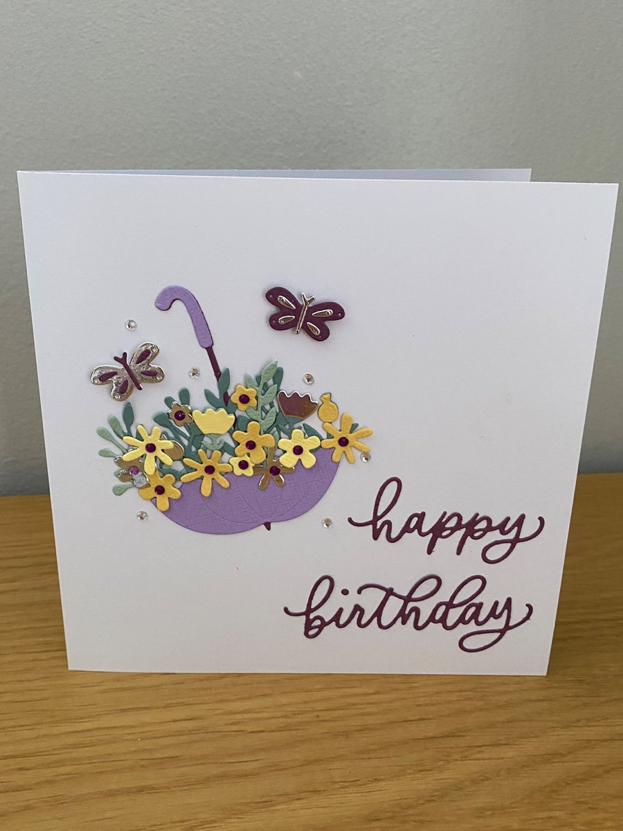 Handmade Floral Umbrella Birthday Card 