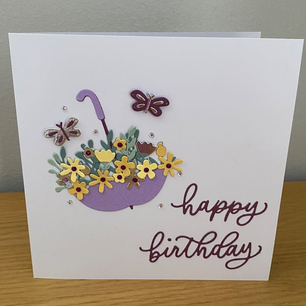 Handmade Floral Umbrella Birthday Card 