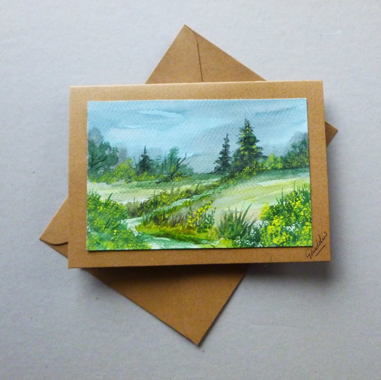 hand painted watercolour landscape greetings card ( ref FA 109 A1 )