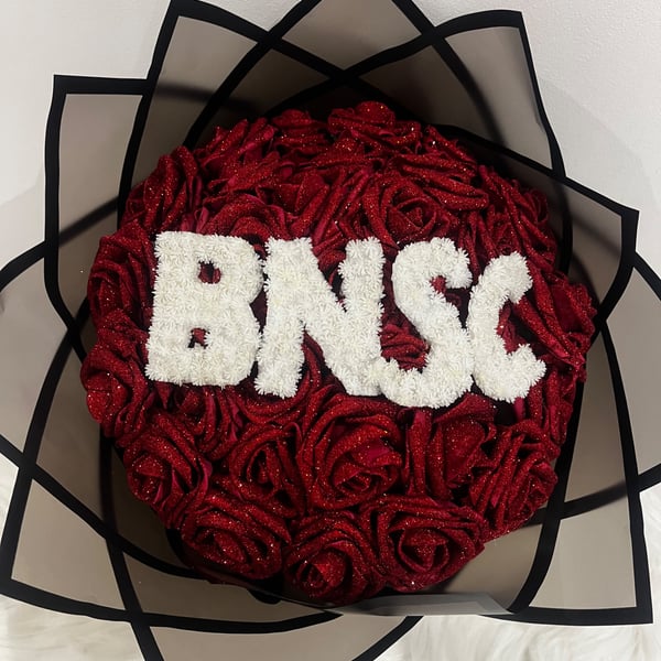  Personalised artificial glitter rose bouquet 