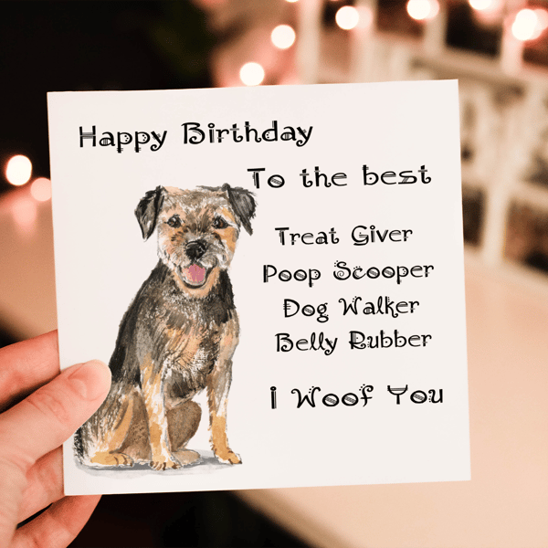 Boarder Terrier Dog Birthday Card, Dog Birthday Card