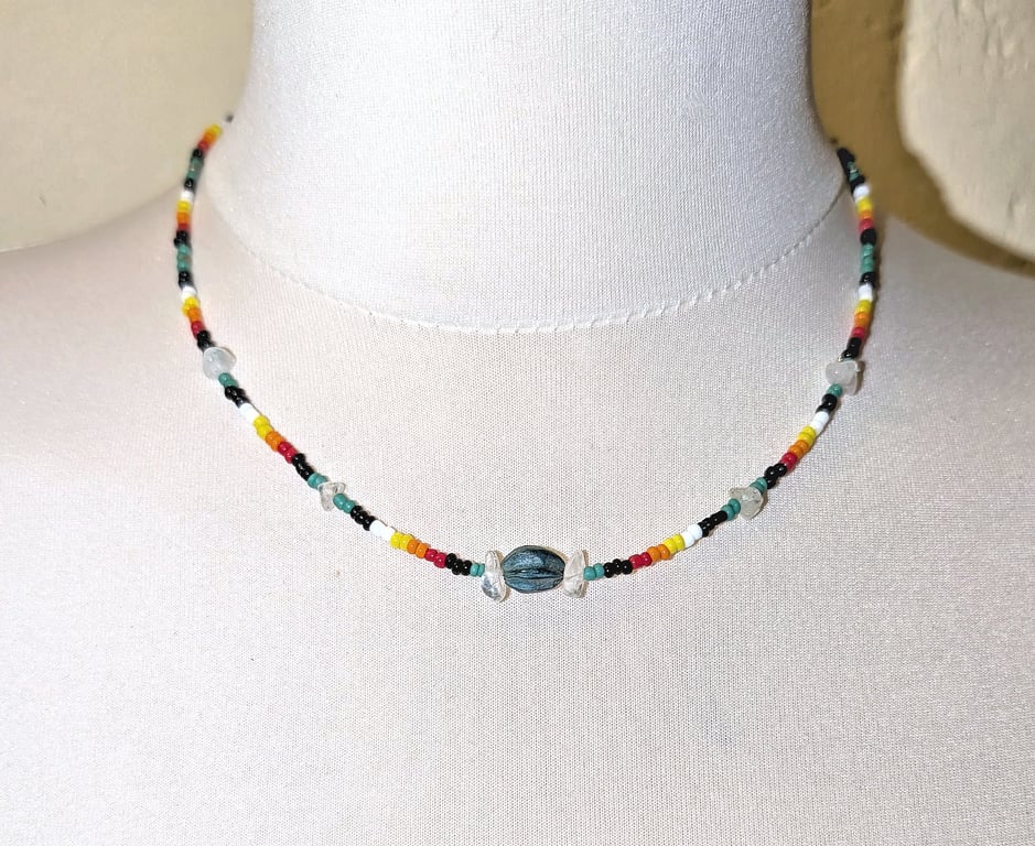 Ghost Bead Necklace Quartz Silver Native American Inspired