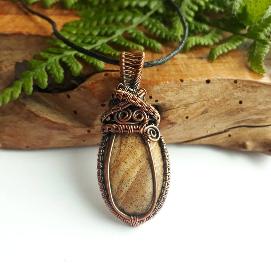 Copper Pendants, Sandstone Wire Wrapped Necklace, Jewellery for Women and Men