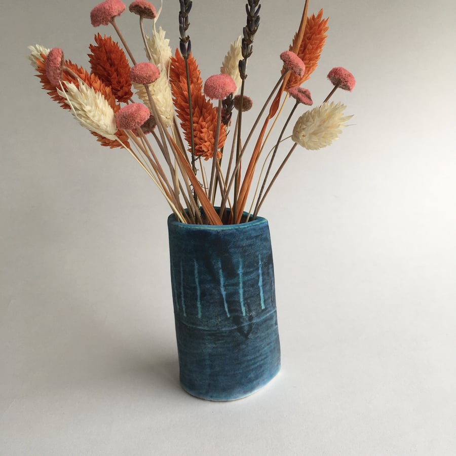 Blue Ceramic Vase for Flowers
