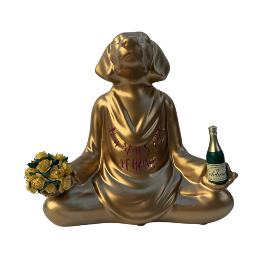 “ZEN DOG” quirky upcycled gold china dog ornament