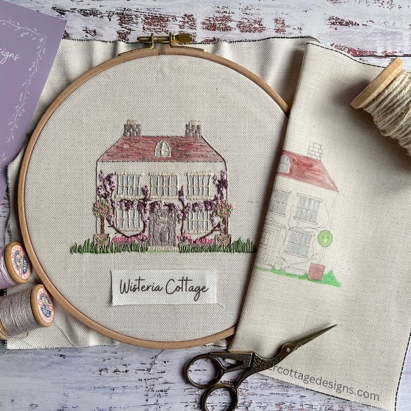 Wisteria Cottage Hand embroidery Panel Only