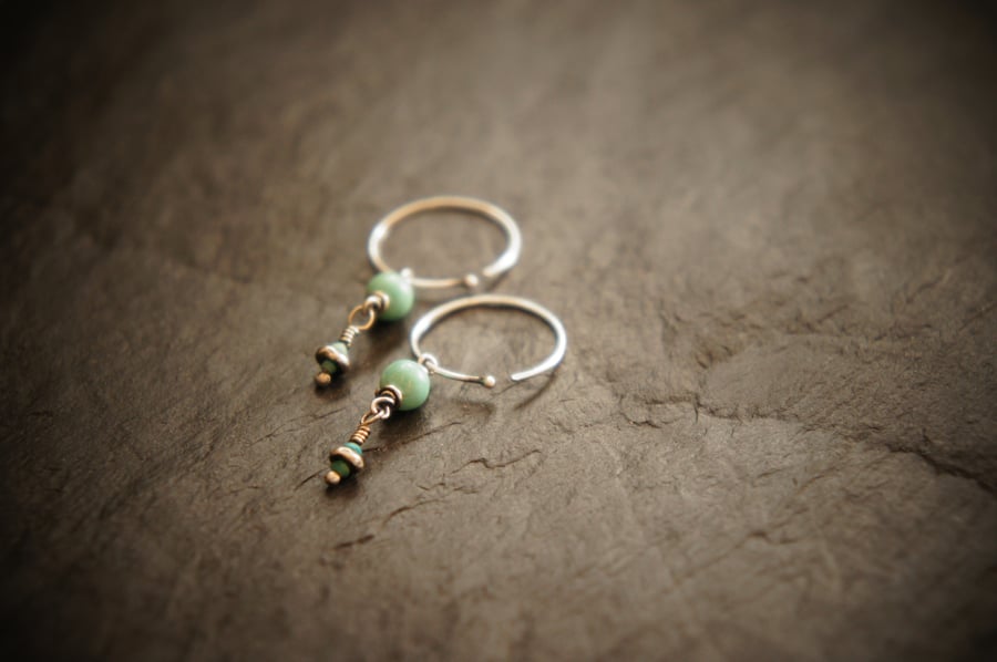 Delicate Arizona Turquoise and Wabi Sabi style Silver, Boho earrings