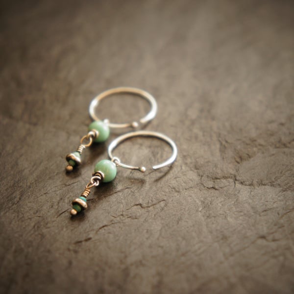 Delicate Arizona Turquoise and Wabi Sabi style Silver, Boho earrings
