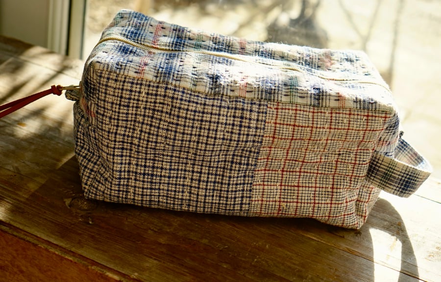 Travel Toiletry Bag - Handmade Boxy Zipper Pouch with Handle
