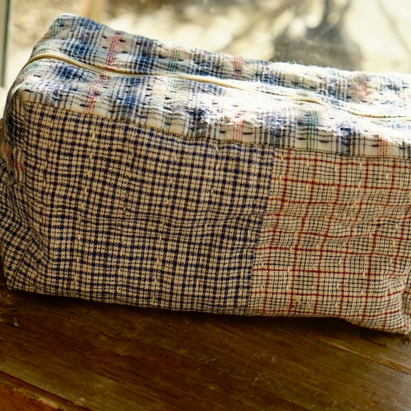 Summer Travel Toiletry Bag - Handmade Boxy Zipper Pouch with Handle