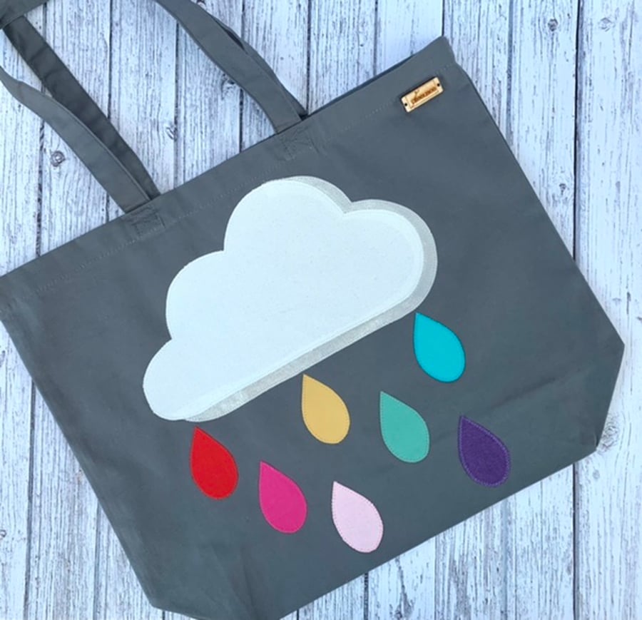 Cloud & Rainbow Drops Tote Bag 