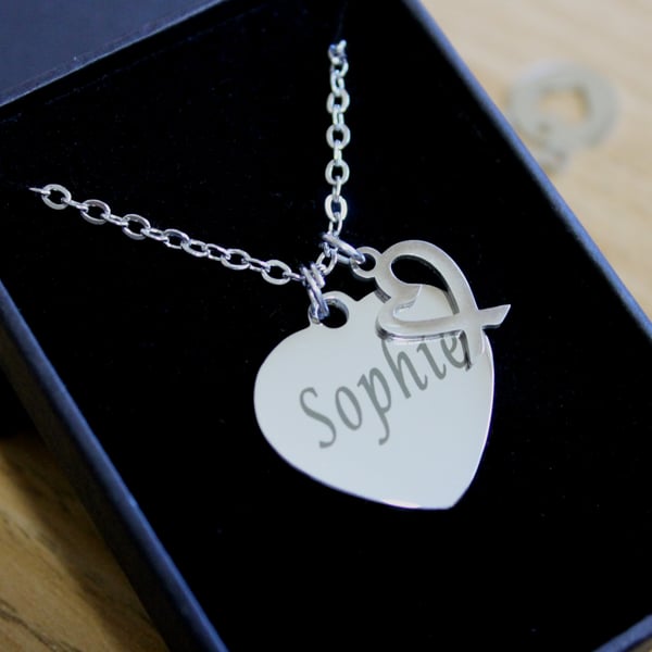 Personalised Necklace Heart Pendant Engraved Jewellery Gifts