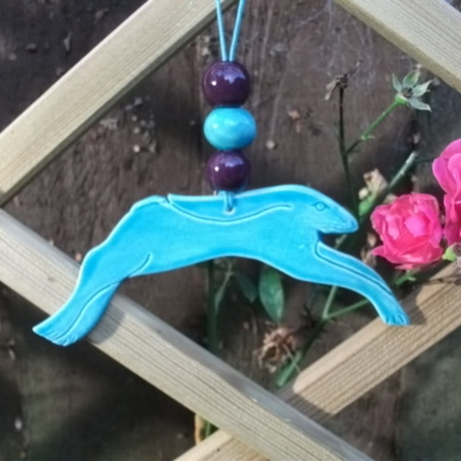Turquoise Hare Decorative Hanger with 3 beads
