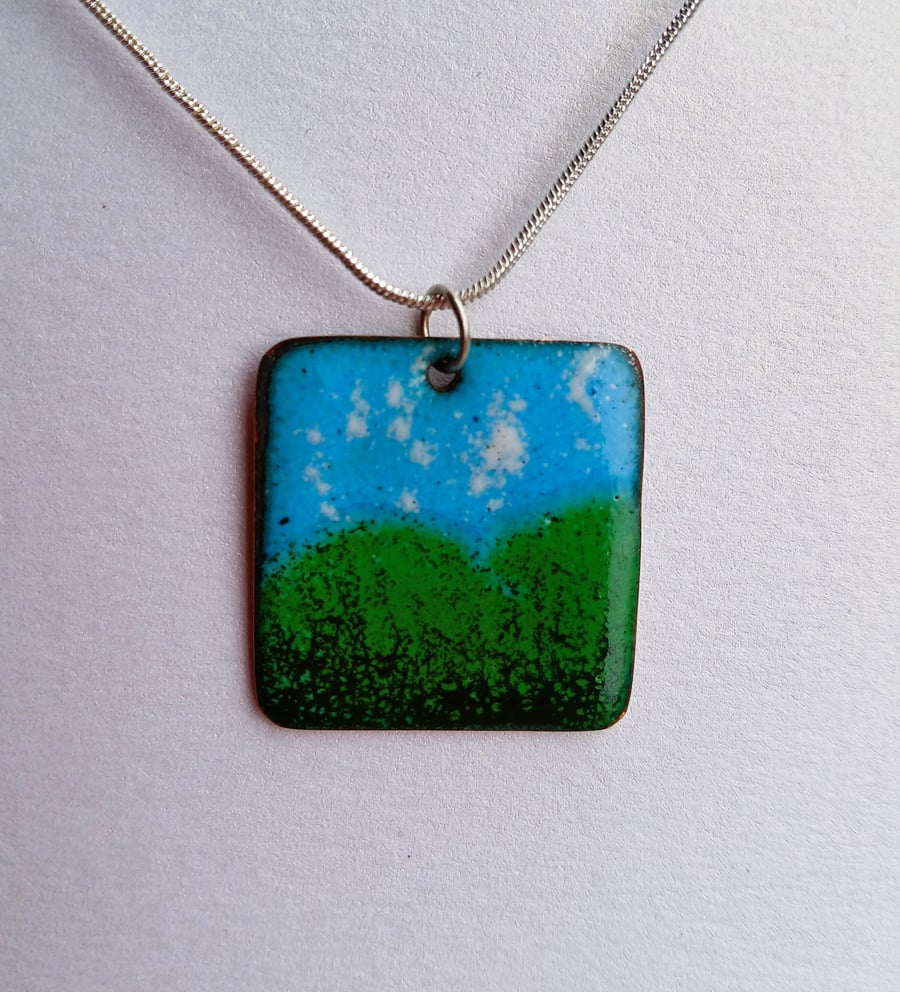 ‘Pastoral’ square enamelled copper pendant  199