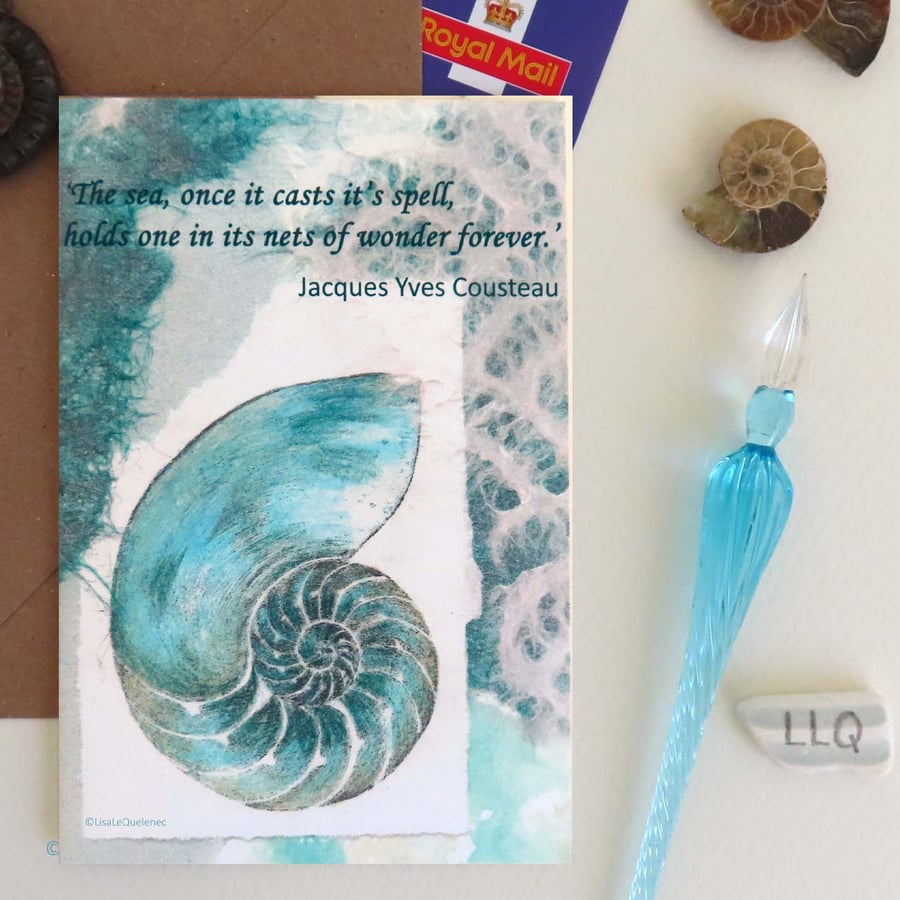 Cousteau inspirational quote greeting art card notelet plastic free