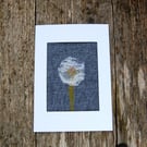 Dandelion seedhead handmade card - lace, needle felted and hand embroidered  
