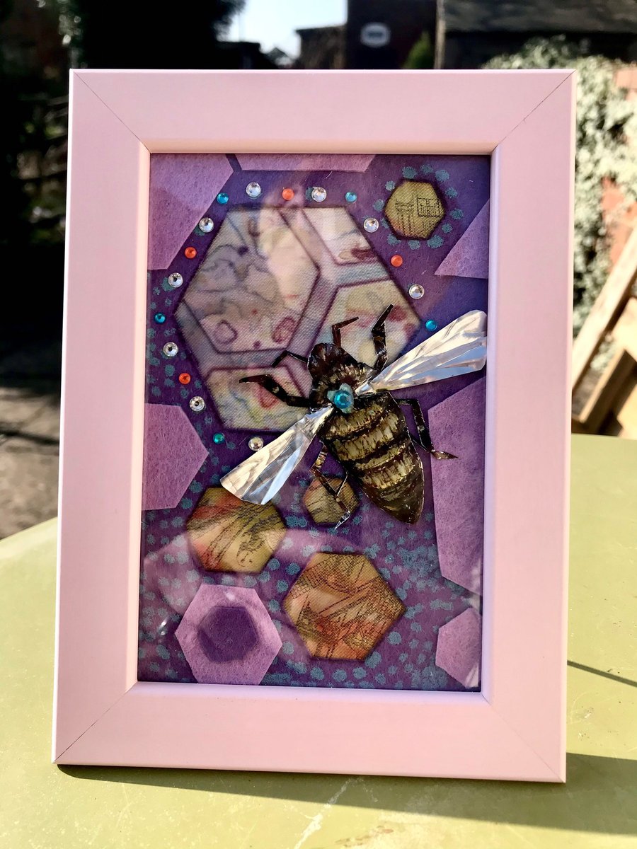 Honeycomb Landing, original signed abstract art, Handmade mixed media collage 