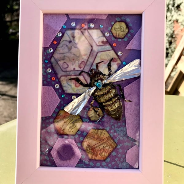 Honeycomb Landing, original signed abstract art, Handmade mixed media collage 