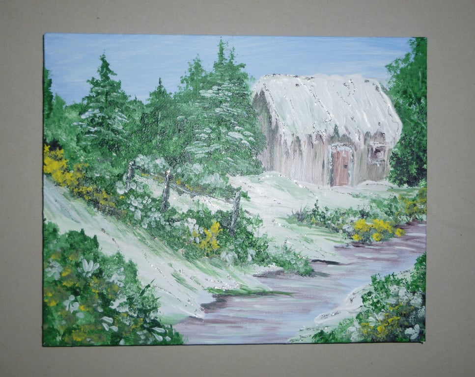 original art box canvas winter acrylic painting m( ref FA 525 A1 )