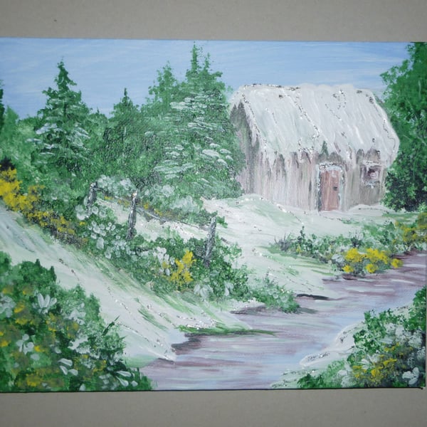 original art box canvas winter acrylic painting m( ref FA 525 A1 )