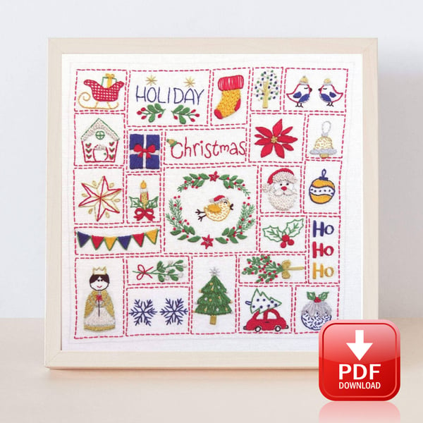 Christmas Advent Calendar Hand Embroidery PDF Pattern