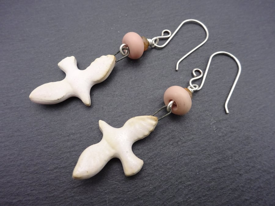 sterling silver earrings, ceramic bird