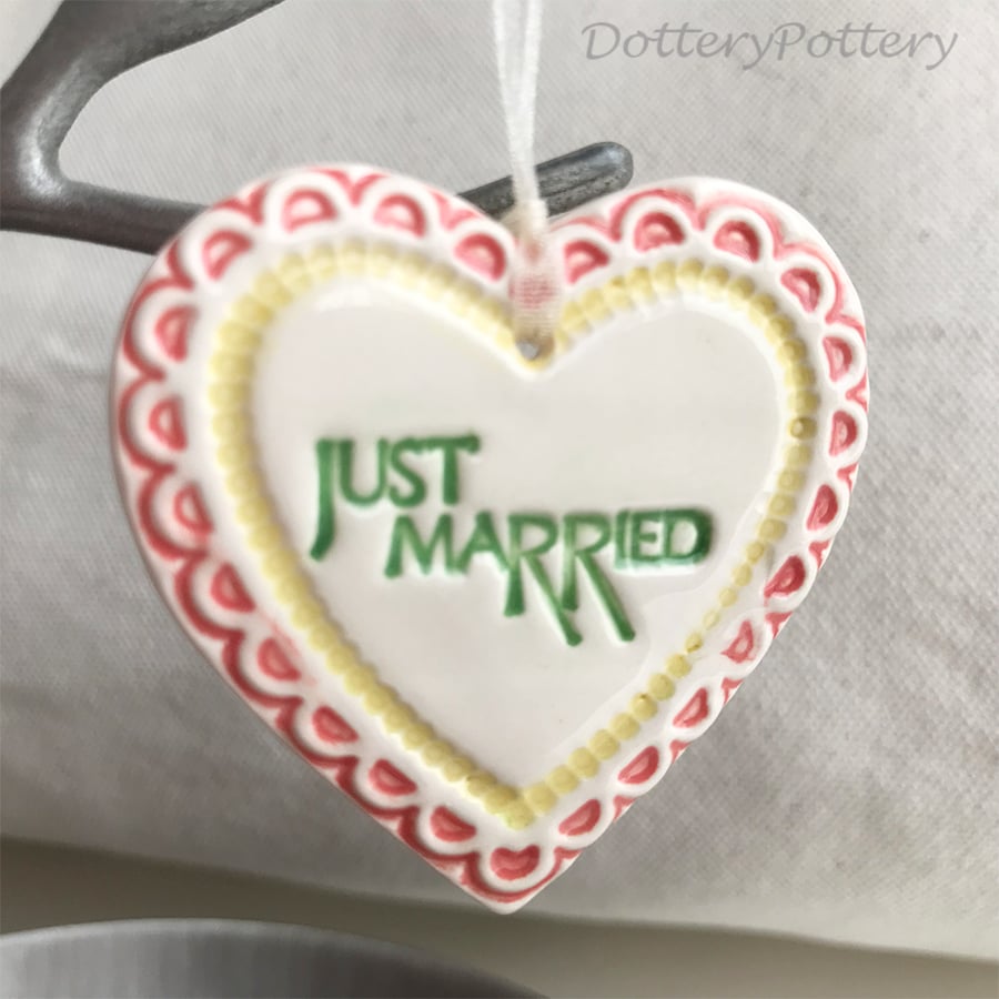 Small Ceramic heart decoration Just Married