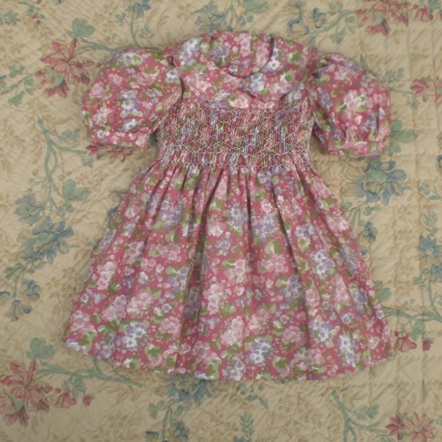 Girls smocked dress, age 3,  vintage Laura Ashley fabric