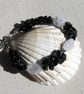 Black Onyx & Crackled Clear Quartz Gemstone Bracelet "Eclipse Dew"