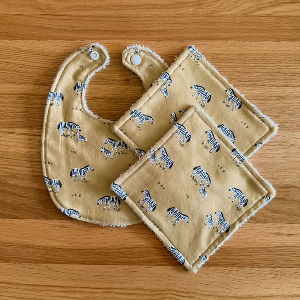 Newborn Baby Boxed Gift Set-Bib & Matching Baby Wipes Bib-Zebra Design-BGS11