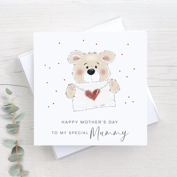Happy Mother’s Day card, cute boy teddy, love you mum, Mother’s Day, Teddy bear