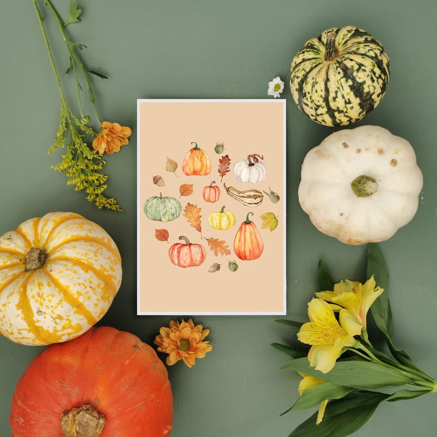 Pumpkin Patch Print, Thanksgiving Art, Fall Home Decor, Autumnal Art, Pumpkin