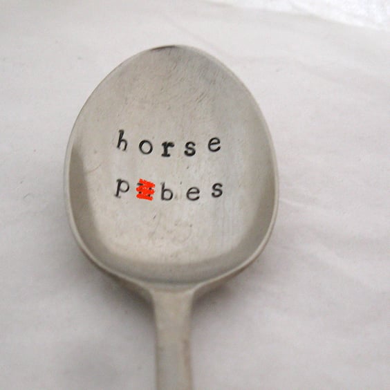 Horse p-bes, silly rude handstamped vintage teaspoon