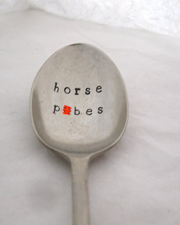 Horse p-bes, silly rude handstamped vintage teaspoon