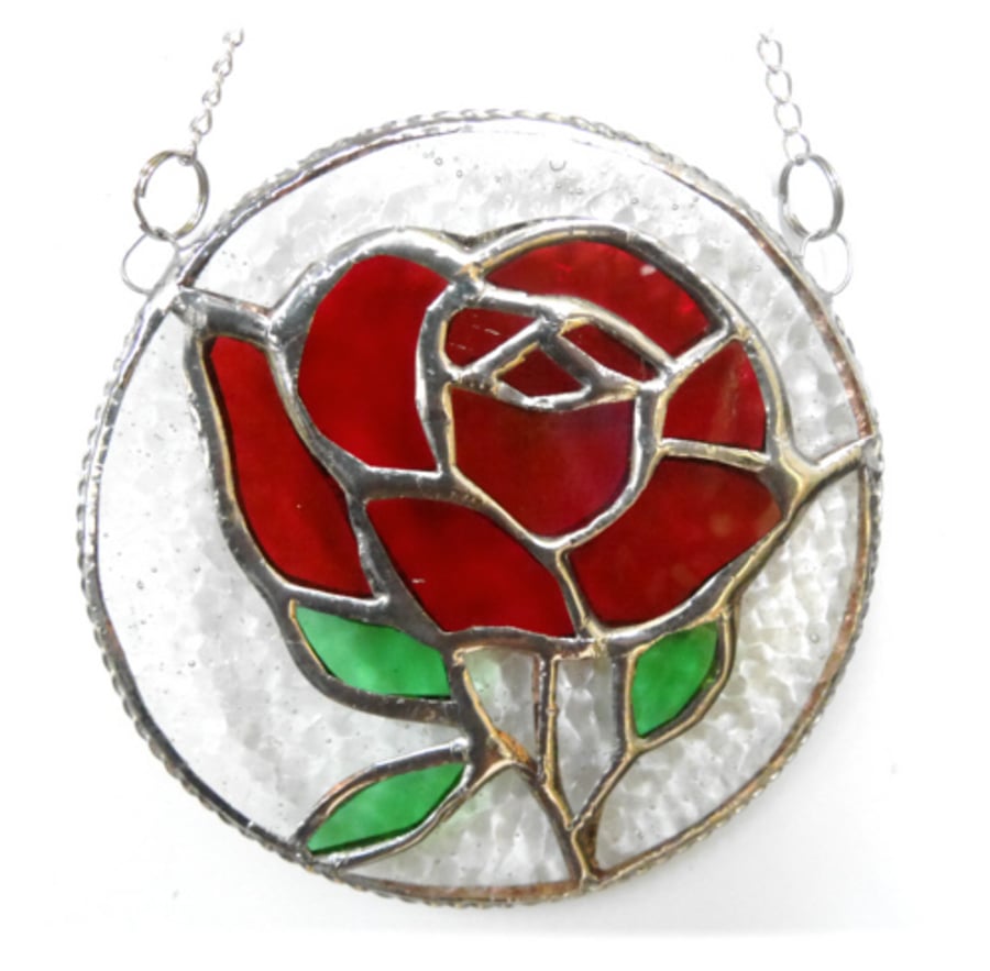 SOLD Rose Ring Suncatcher Stained Glass Red
