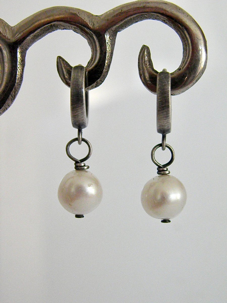 Oxidised Silver Pearl Earrings