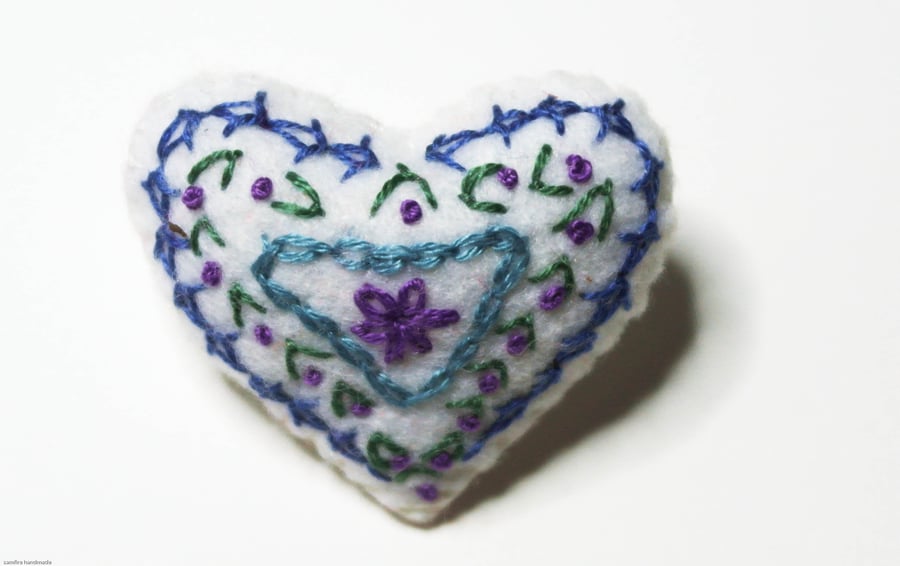Perfectly Imperfect Brooch, Hand Sewn Heart Pin, Mother's Day Birthday Gift