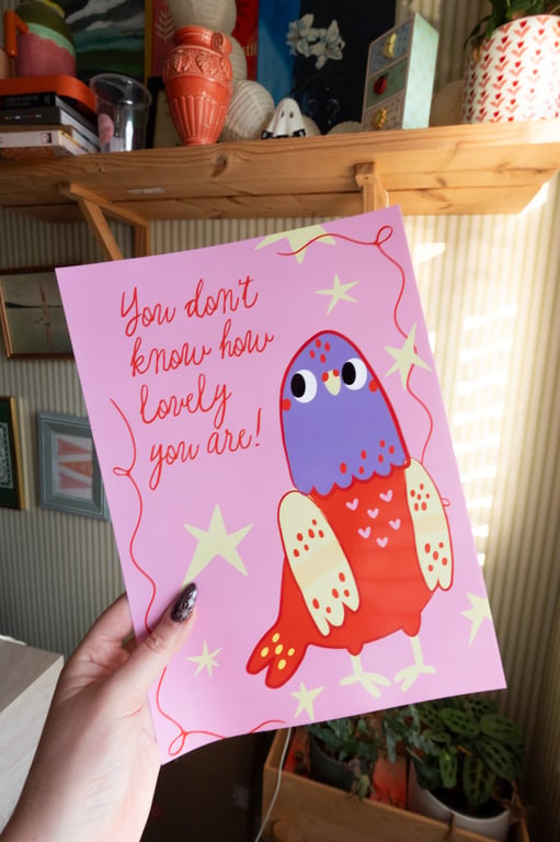 Retro Pigeon Wall Art Poster. You Don't Know How Lovely You Are Print. 