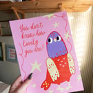 Retro Pigeon Wall Art Poster. You Don't Know How Lovely You Are Print. 