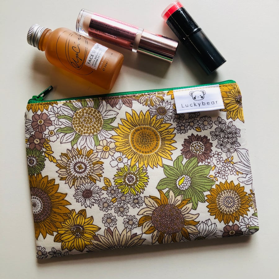 Yellow floral zip pouch (small) 