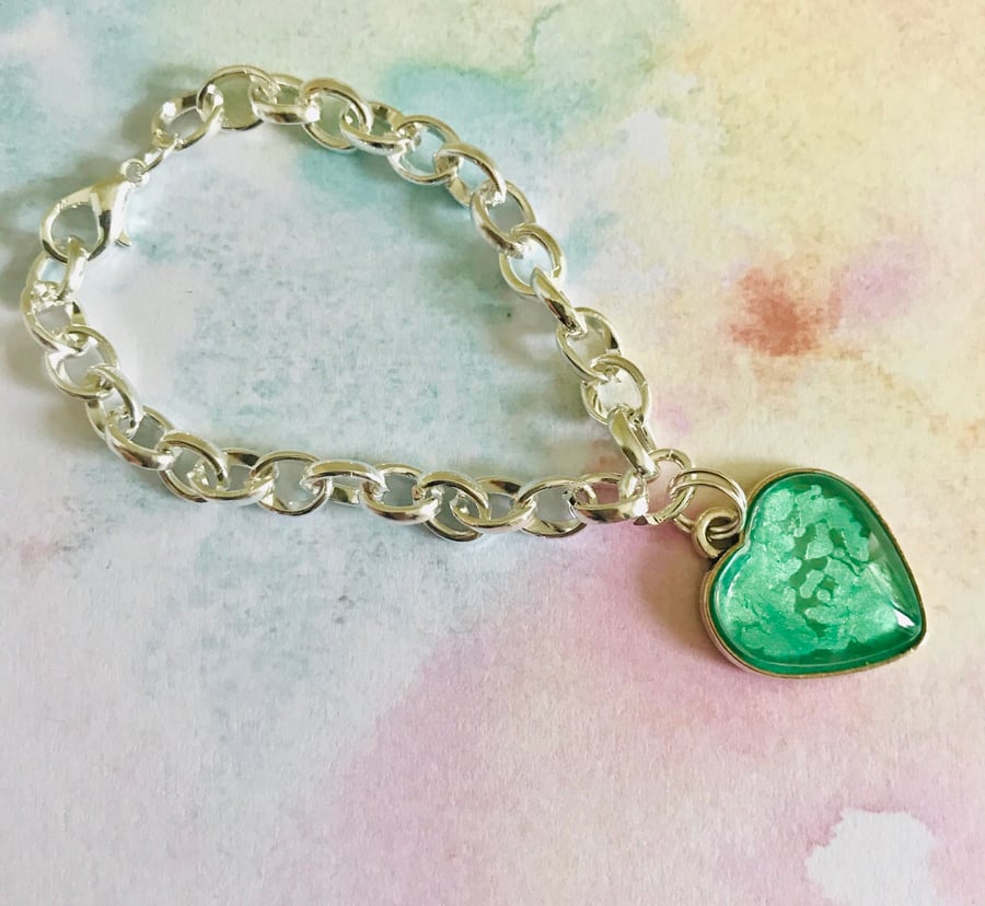 Chunky Chain Bracelet With Painted Heart