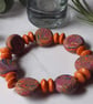 Handmade orange mix polymer clay disc bead bracelet - Image 4