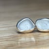 Handmade Welsh Beige Grey Sea Glass & Silver Medium Size Stud Earrings