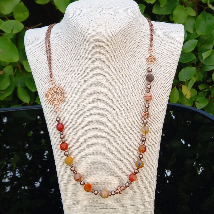 Asymmetric Copper and Agate Necklace