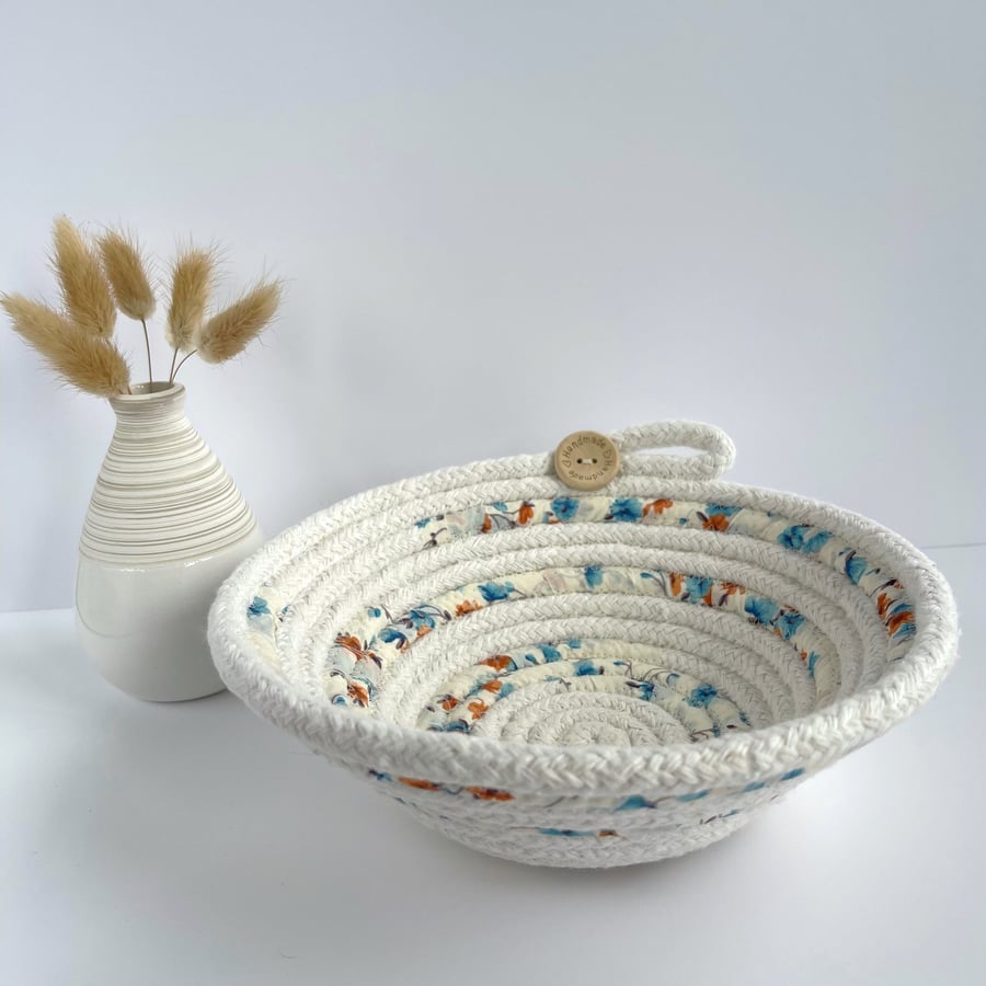Trinket Bowl made from Coiled Rope and Floral Fabric
