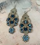 Delicate blue micro macrame beaded dangle boho vintage earrings, gift for her  - Image 1